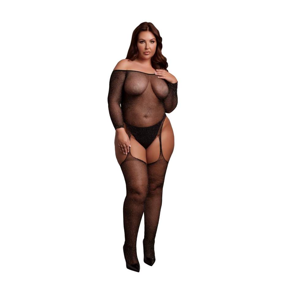 Czarny siateczkowy kosium z odkrytymi ramionami XL-4XL