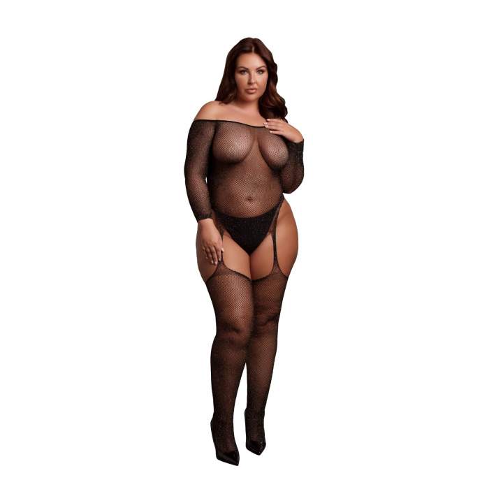Czarny siateczkowy kosium z odkrytymi ramionami XL-4XL