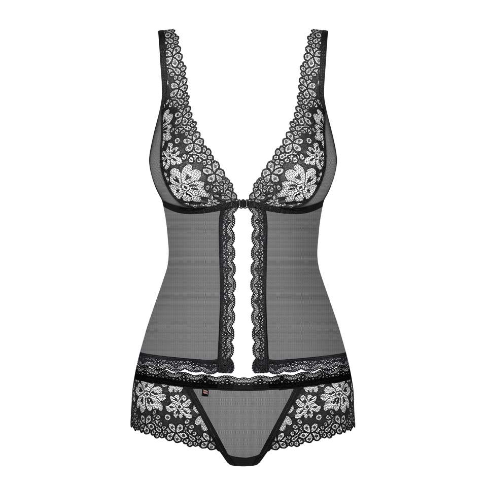 Czarna krótka koszulka babydoll Obsessive 856-BAB-1 + fig