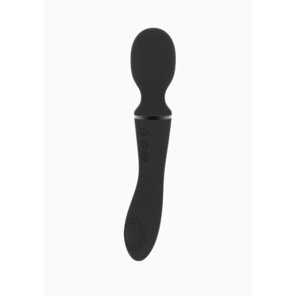 Silikonowy czarny dwustronny masażer z wymiennymi końcówkami: 10-funkcji wibracji