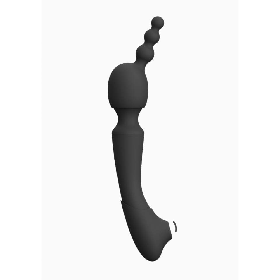 Silikonowy czarny dwustronny masażer z wymiennymi końcówkami: 10-funkcji wibracji