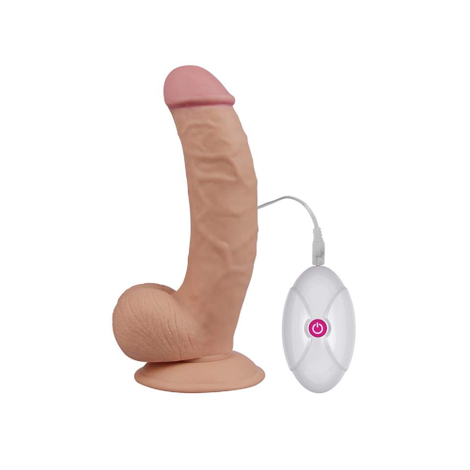 Realistyczne dildo z wibracjami w kolorze cielistym z przyssawką, 10 różnych trybów pulsacji i fal- 20m