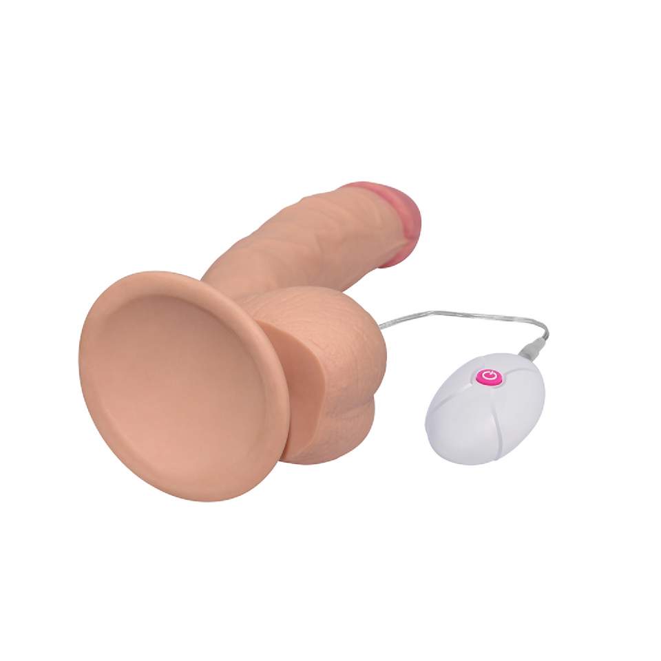 Realistyczne dildo z wibracjami w kolorze cielistym z przyssawką, 10 różnych trybów pulsacji i fal- 20m