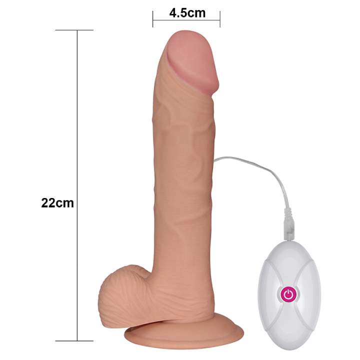 Realistyczne dildo z wibracjami w kolorze cielistym z przyssawką, 10 różnych trybów 10 trybów pulsacji i wibracji- 22m