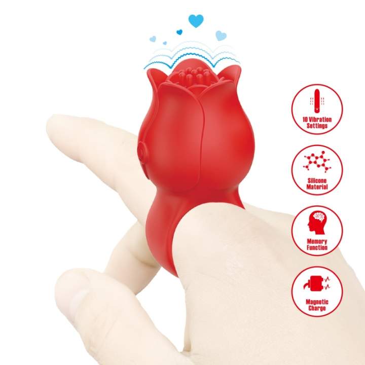 Zmysłowy wibrator na palec dla niezapomnianych doznań w kształcie róży- 10 funkcji wibracji