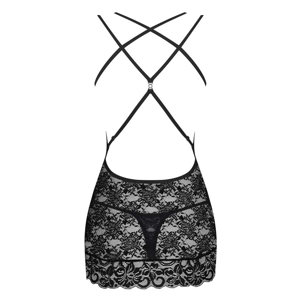 Czarna koszulka Obsessive 860-CHE w komplecie ze stringami
