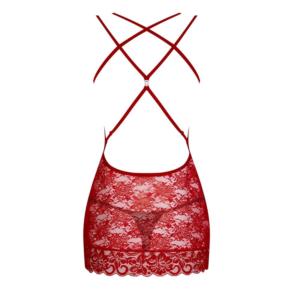 Czerwona koszulka Obsessive 860-CHE w komplecie ze stringami