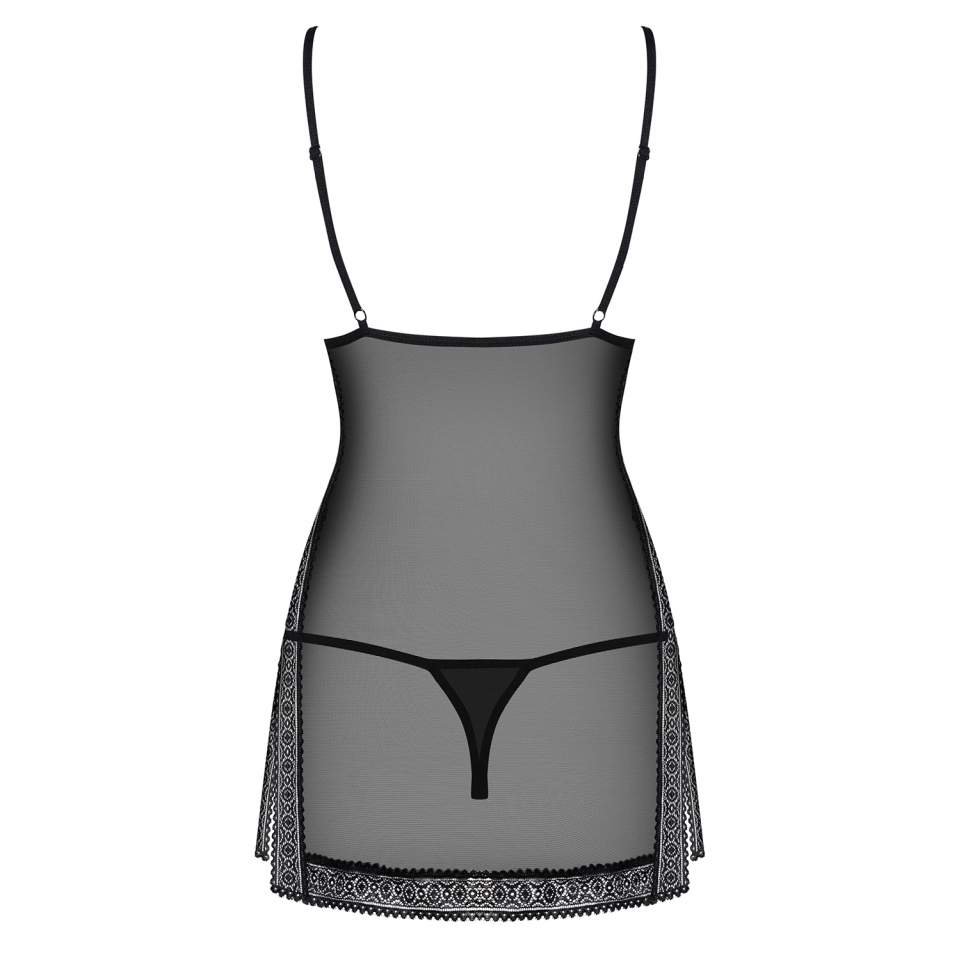 Czarna koszulka Obsessive 862-CHE-1 w zestawie ze stringami 