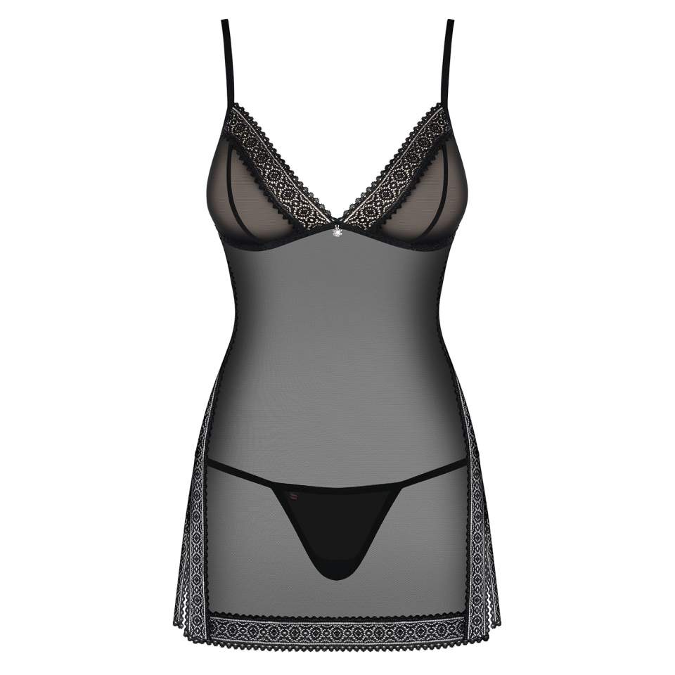 Czarna koszulka Obsessive 862-CHE-1 w zestawie ze stringami 