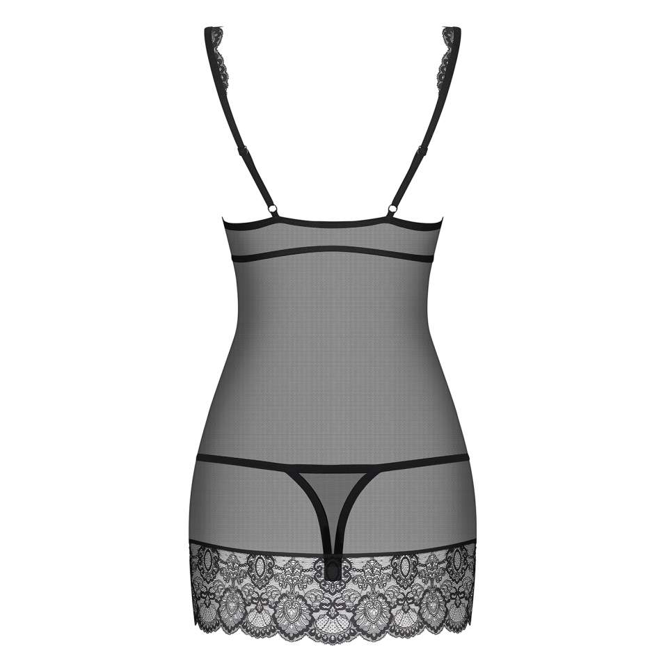 Czarna koszulka Obsessive 853-CHE-1 w zestawie ze stringami 