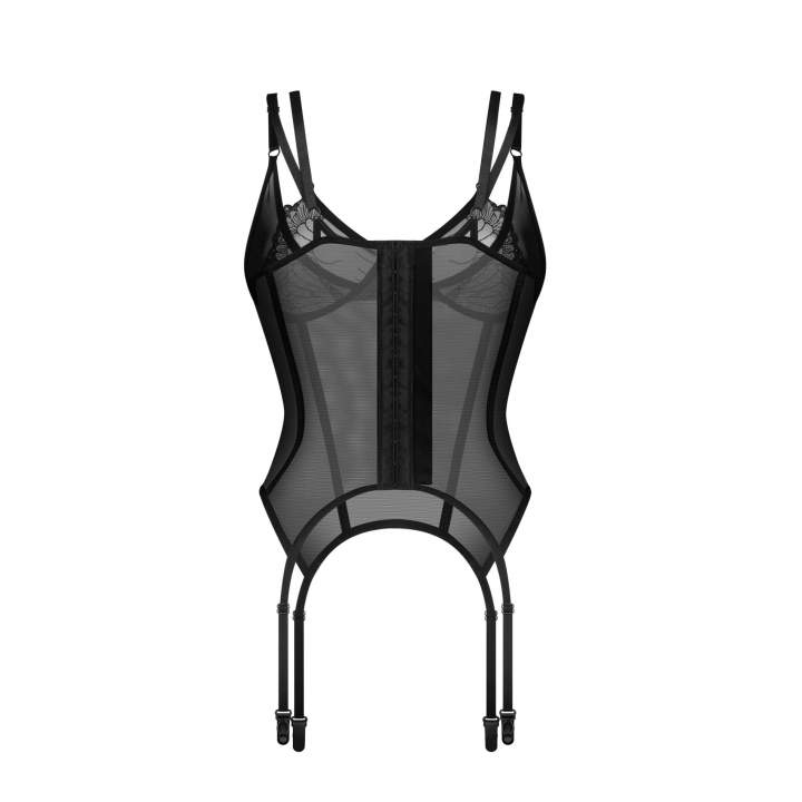 Niesamowicie kobiecy i seksowny gorset z transparentnej tkaniny Obsessive Arrowel Black