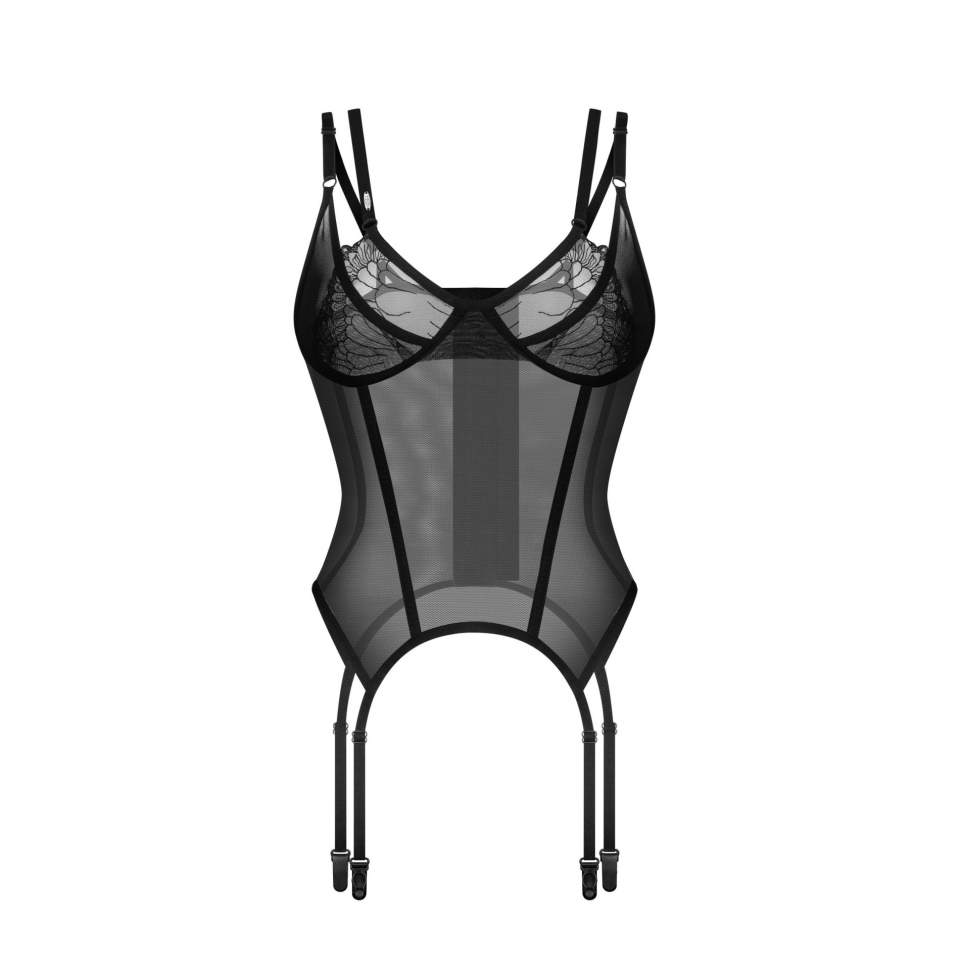 Niesamowicie kobiecy i seksowny gorset z transparentnej tkaniny Obsessive Arrowel Black