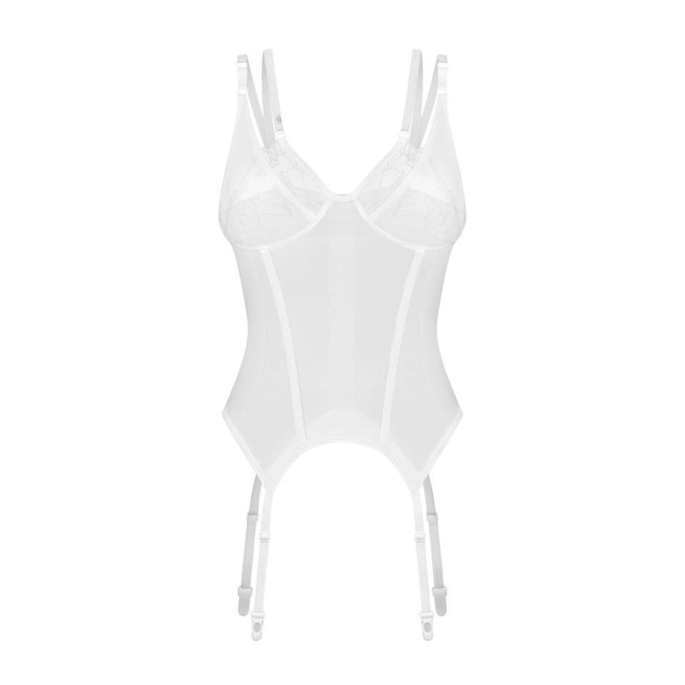 Niesamowicie kobiecy i seksowny gorset z transparentnej tkaniny Obsessive Arrowel White