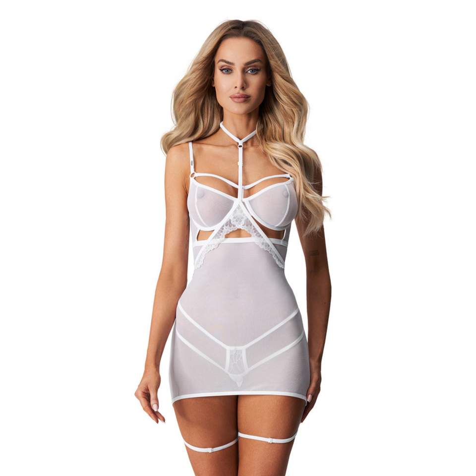 Biała Zmysłowa koszulka w luksusowym stylu z koronkowym wykończeniem Obsessive Arrowel White