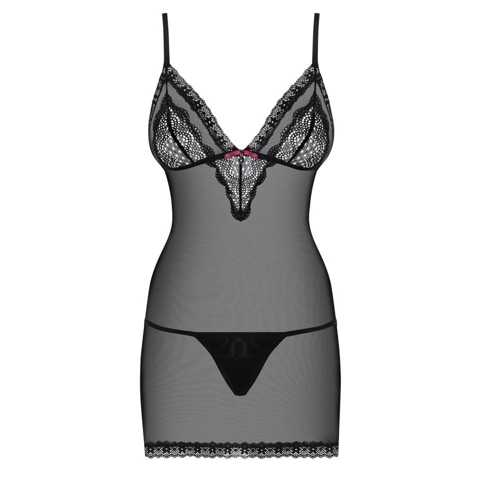 Seksowna czarna koszulka Obsessive 820-CHE-1 ze stringami w komplecie
