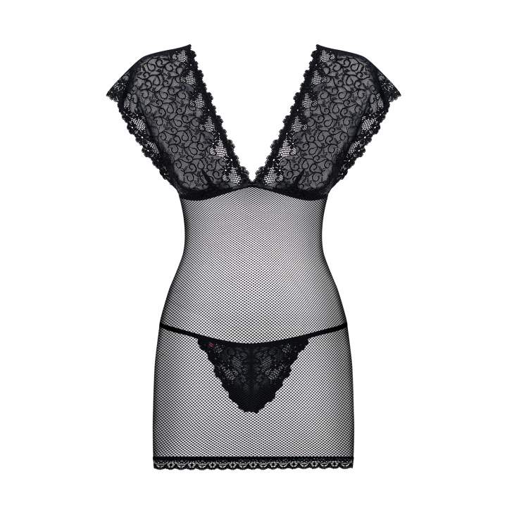 Czarna koszulka Obsessive 821-CHE-1 ze stringami w komplecie