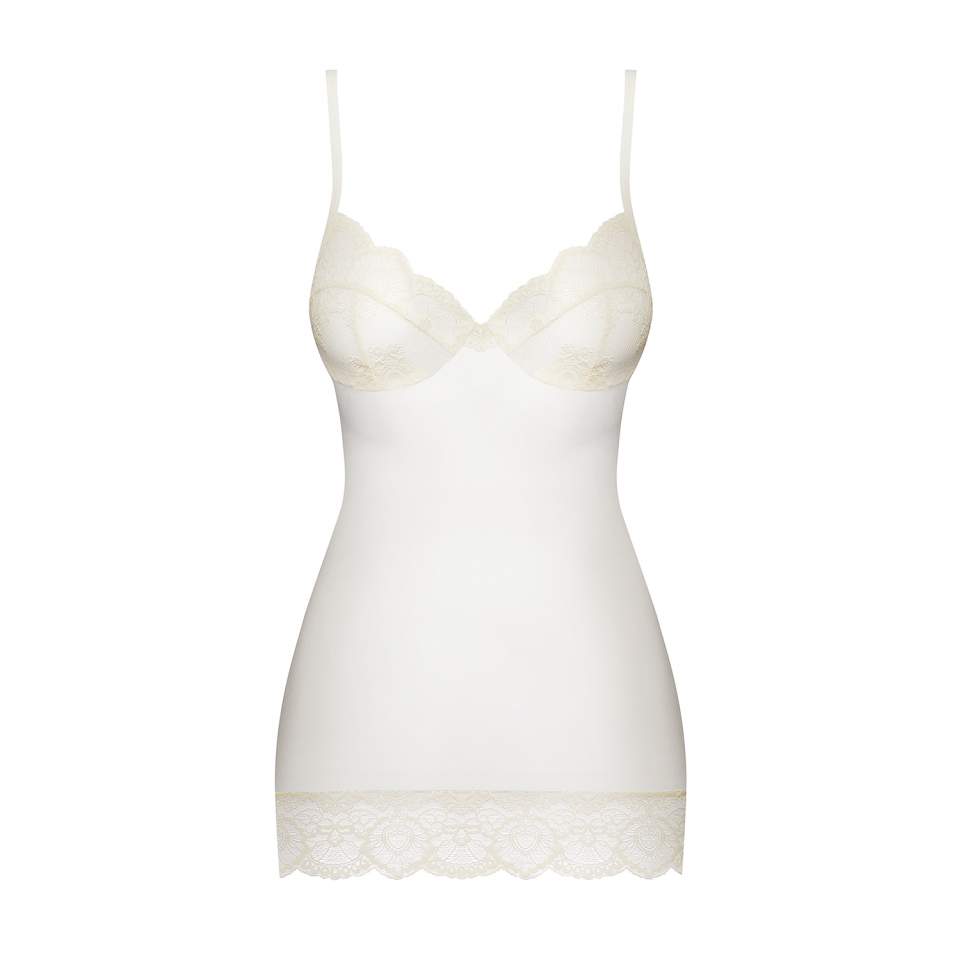Delikatna kremowa koszulka Obsessive 874-CHE-2 ze stringami w komplecie