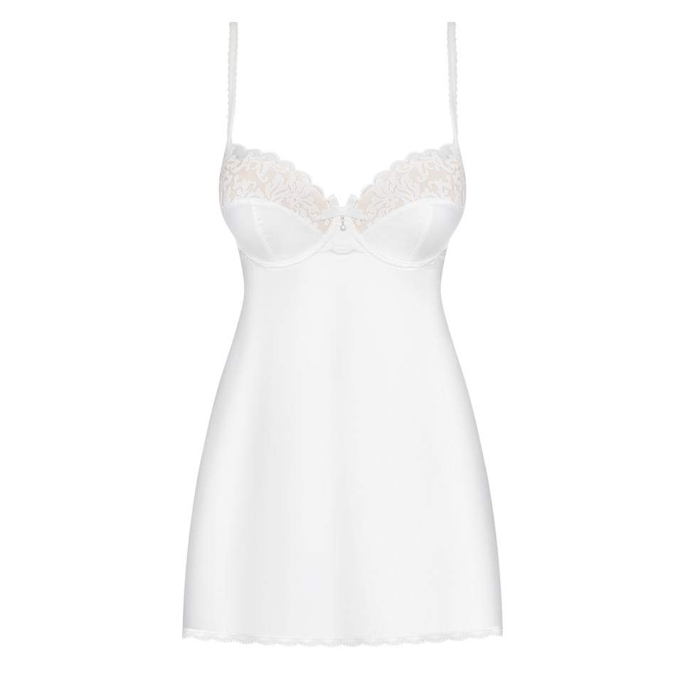 Biała koszulka nocna Obsessive 871-CHE-2 ze stringami w komplecie