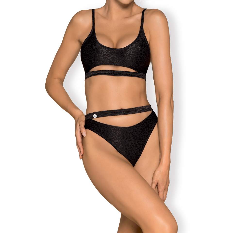 Seksowne czarne bikini w panterkę Obsessive Miamelle
