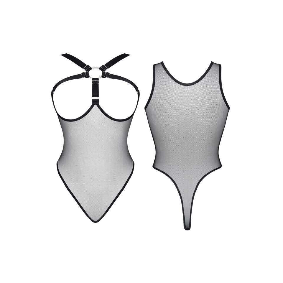 Transparentne czarne body Demoniq Mayte z otwartymi miseczkami