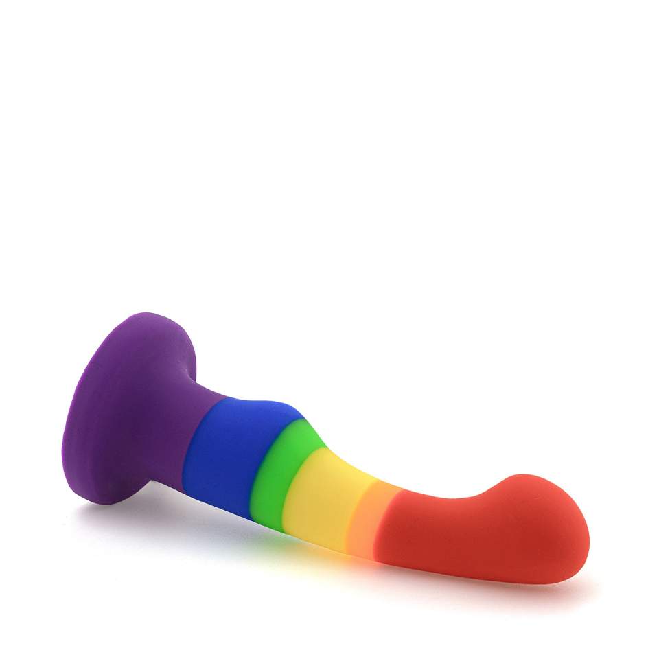 Tęczowy silikonowy masażer prostaty z szeroką podstawą – 14 cm