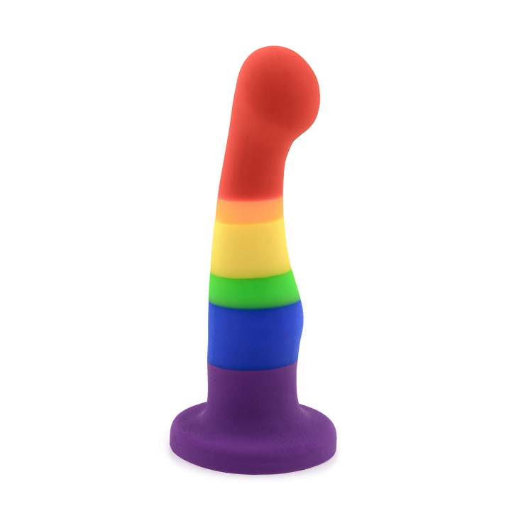 Tęczowy silikonowy masażer prostaty z szeroką podstawą – 14 cm