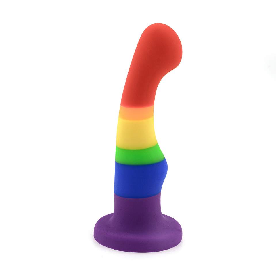 Tęczowy silikonowy masażer prostaty z szeroką podstawą – 14 cm