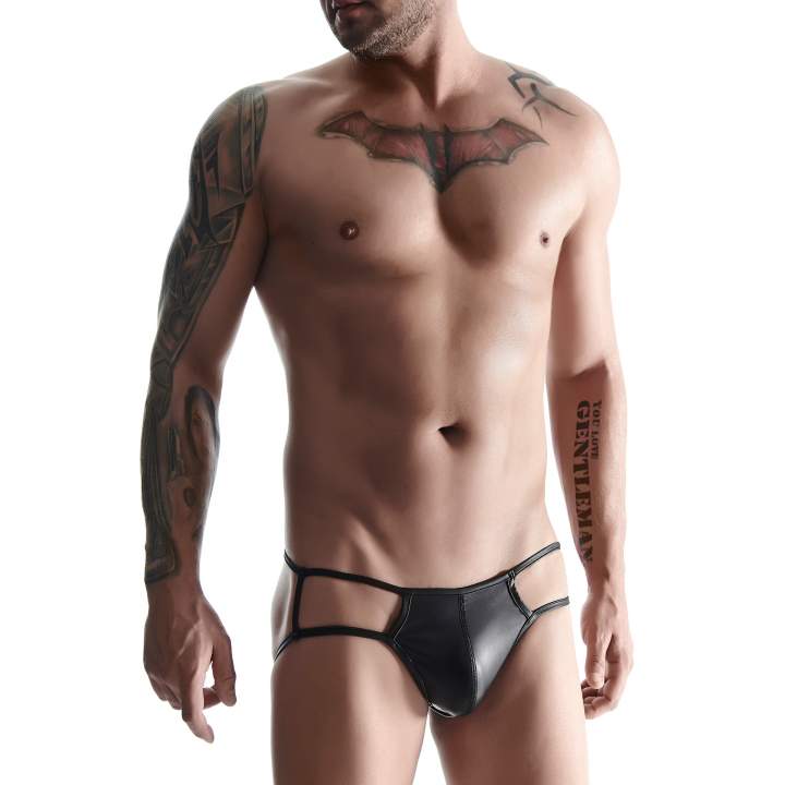 Męskie stringi z jockstrapem z odsłoniętym tyłem – czarne – Regnes Fetish Planet