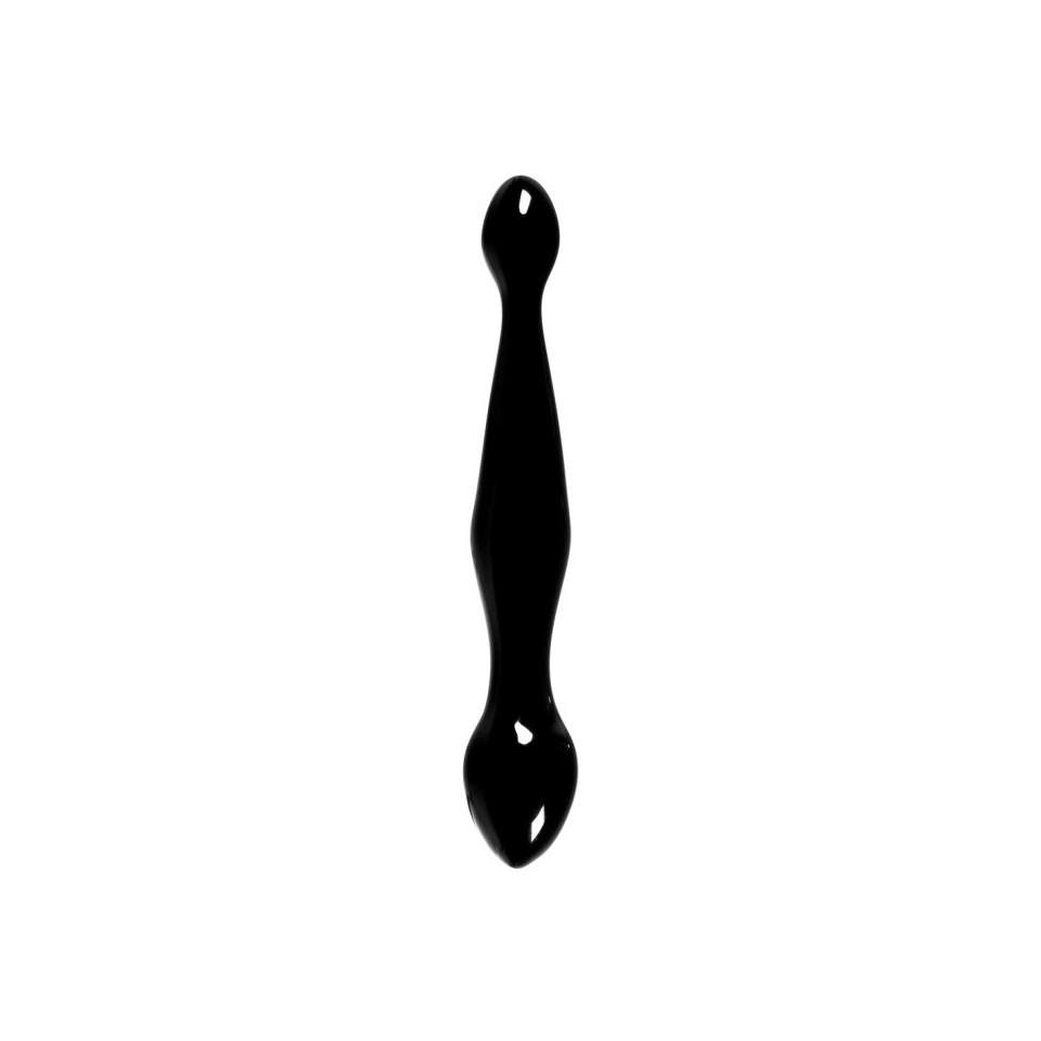 Czarne podwójne dildo ze szkła – 18,5 cm