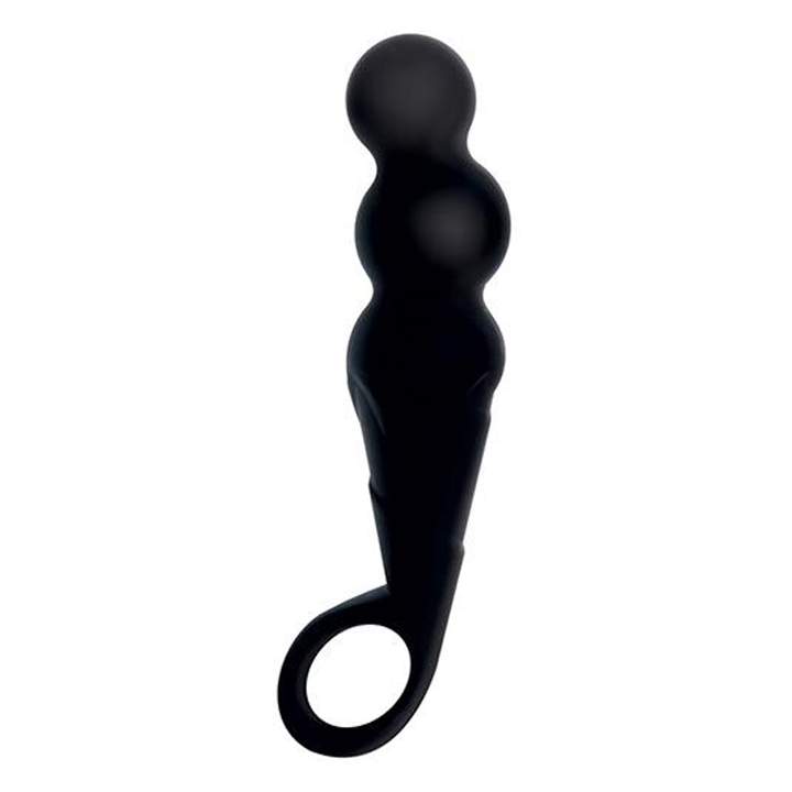 Czarne stopniowane dildo analne z koralikami – 14,5 cm