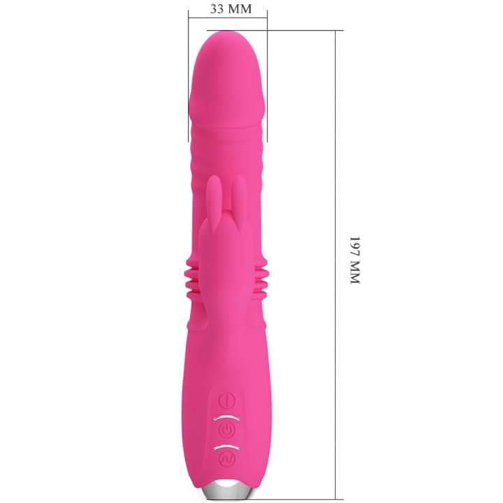 Różowy silikonowy wibrator króliczek z funkcją pchania – 23 cm