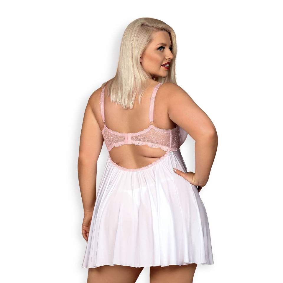 Biała koszulka babydoll Obsessive Girlly w zestawie ze stringami