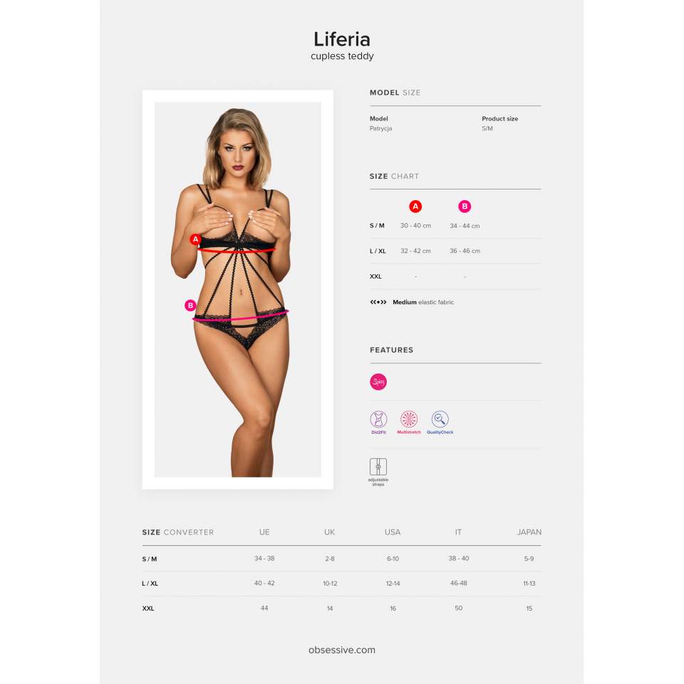 Czarne Body Obsessive Liferia z otwartymi miseczkami
