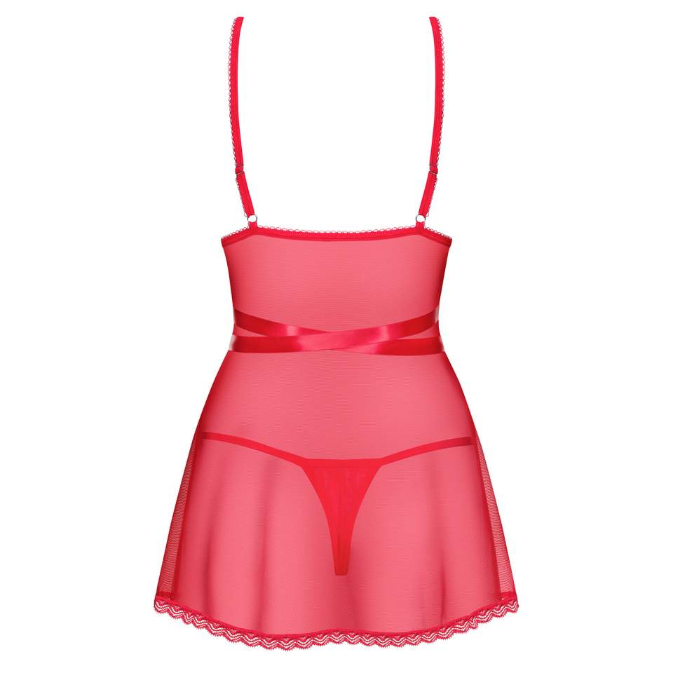 Czerwona koszulka babydoll Obsessive Lovlea w komplecie ze stringami