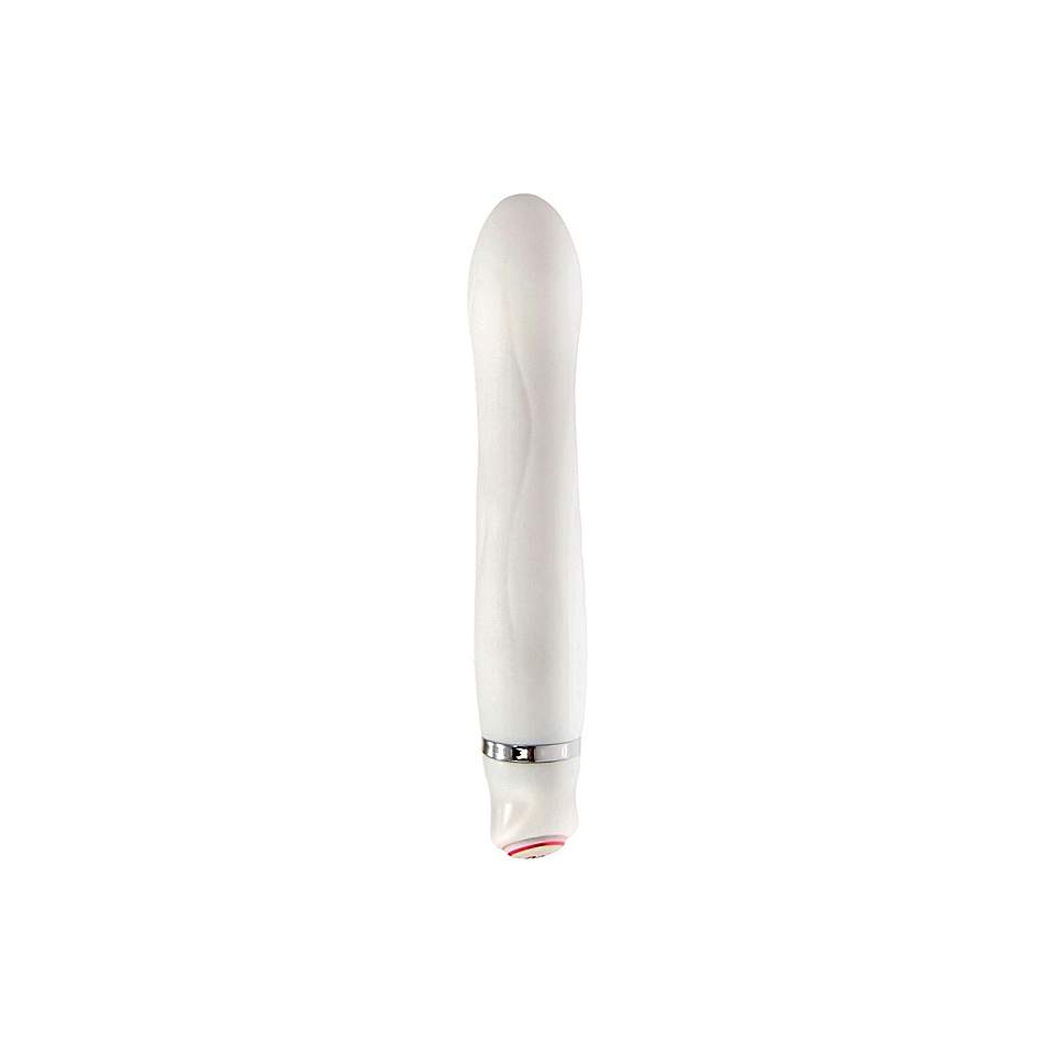 Biały silikonowy wibrator mini o klasycznej budowie – 13 cm
