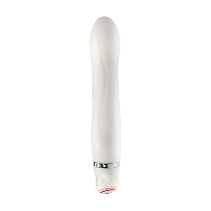Biały silikonowy wibrator mini o klasycznej budowie – 13 cm