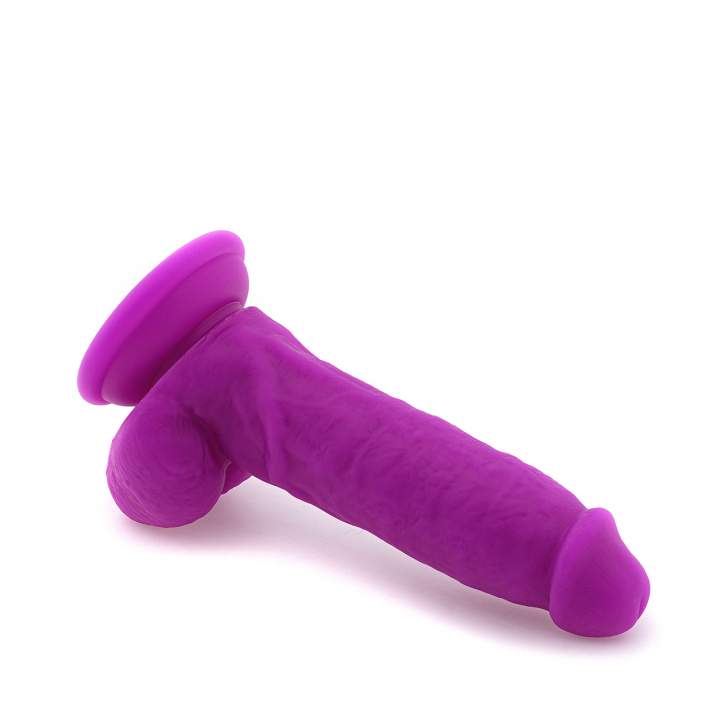 Duże silikonowe realistyczne dildo na przyssawce z jądrami w kolorze fioletowym