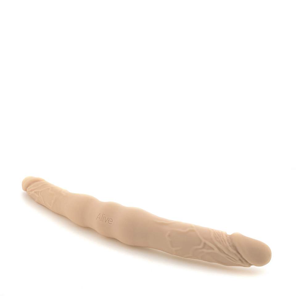 Duże silikonowe dildo dwustronne z elementami realistycznymi