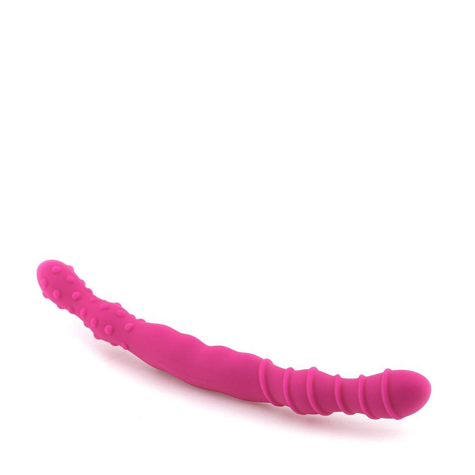 Różowe silikonowe dildo dwustronne z wypustkami do stymulacji