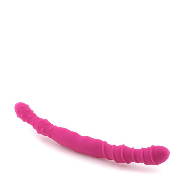 Różowe silikonowe dildo dwustronne z wypustkami do stymulacji