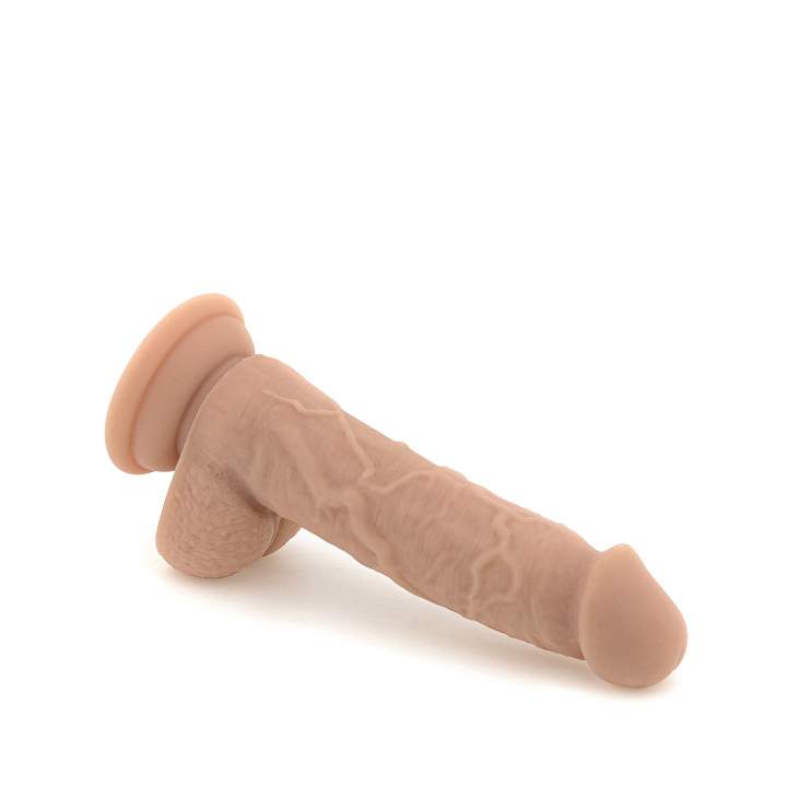 Cieliste silikonowe dildo z jądrami i przyssawką – 13,5 cm