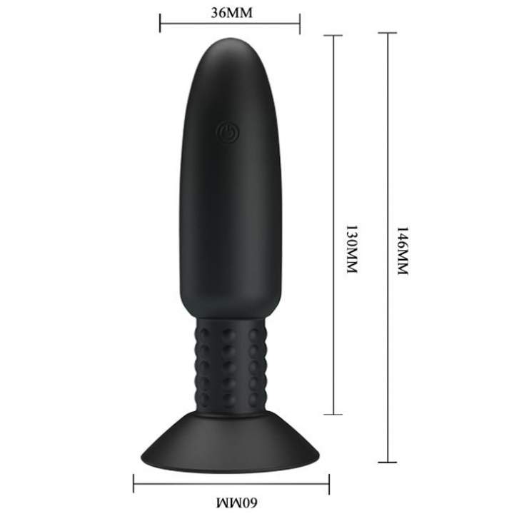 Czarny wibrujący korek analny z rotacją sterowany pilotem – 3,6 mm