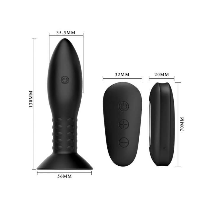 Czarny wibrujący korek analny z pilotem – 3,5 cm