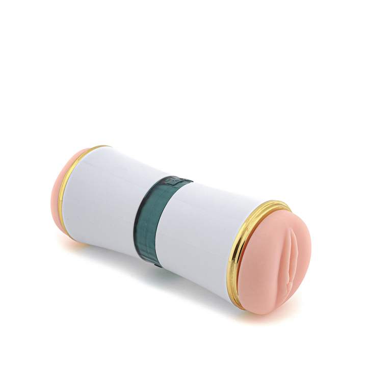 Elegancki dwustronny masturbator dla mężczyzn wykonany z cyberskóry – 18 cm