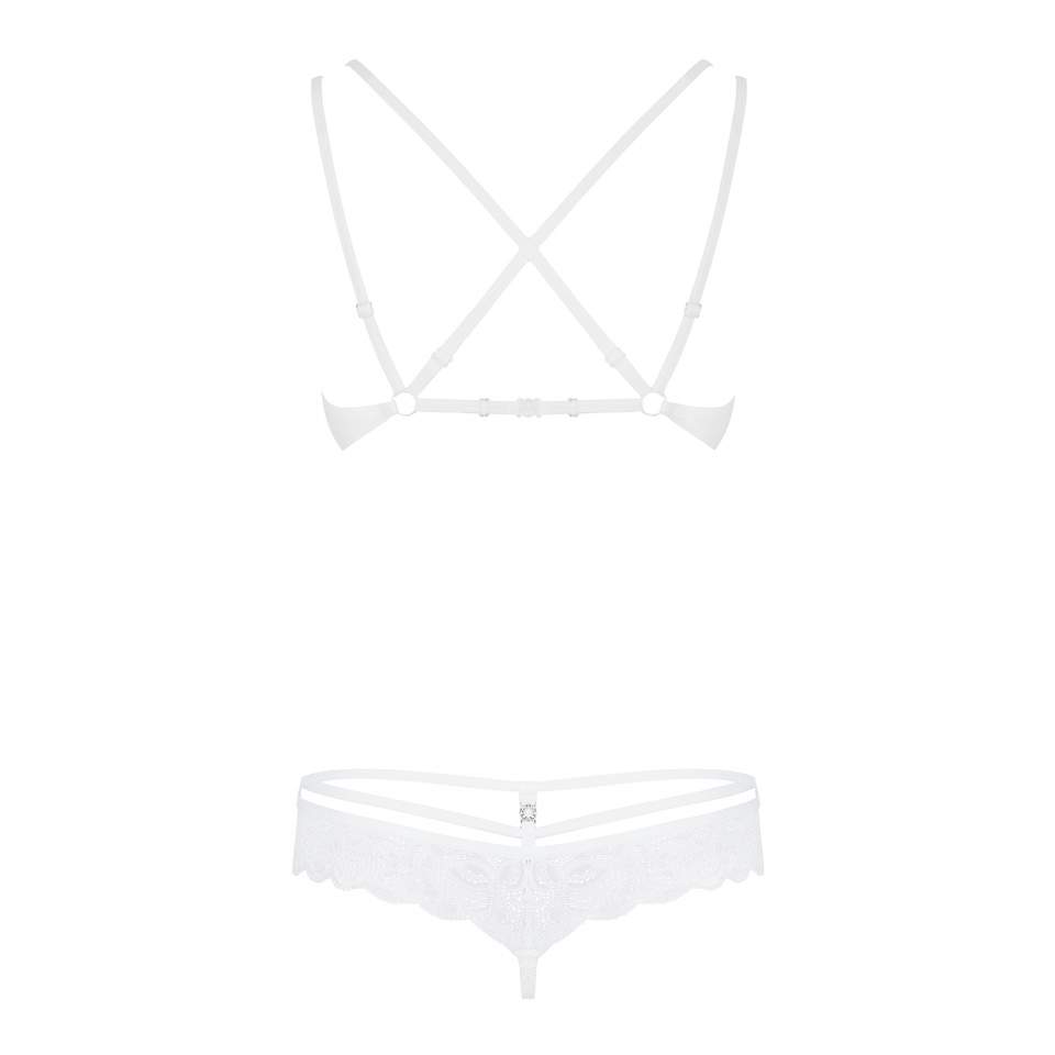 Biały koronkowy komplet bielizny Obsessive 860-SET 2-częściowy