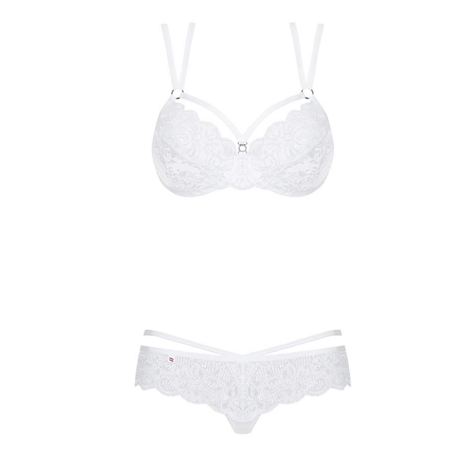 Biały koronkowy komplet bielizny Obsessive 860-SET 2-częściowy