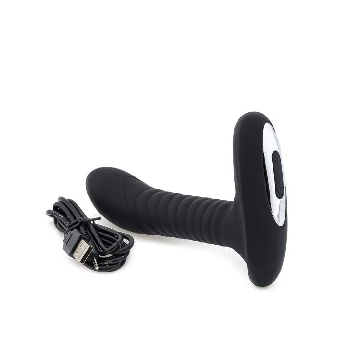 Czarny silikonowy masażer prostaty – 12 funkcji wibracji i 3 tryby rotacji