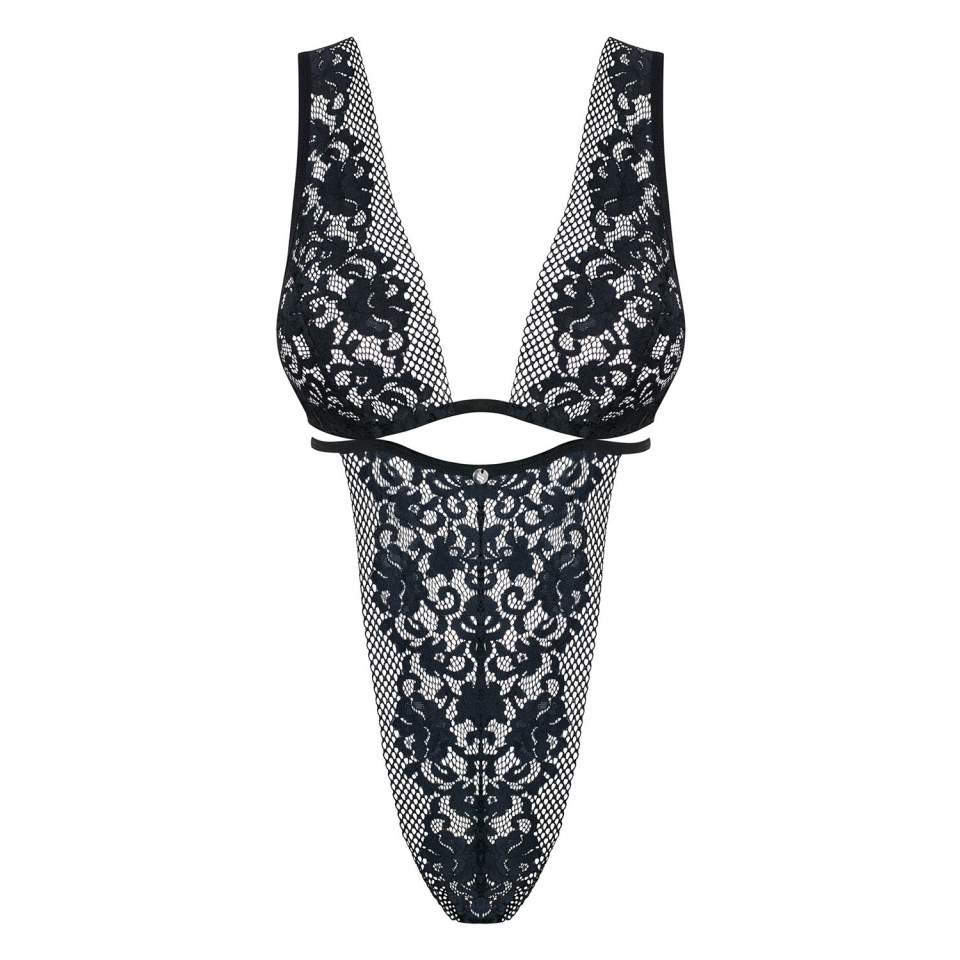 Koronkowe czarne body Obsessive Figurea