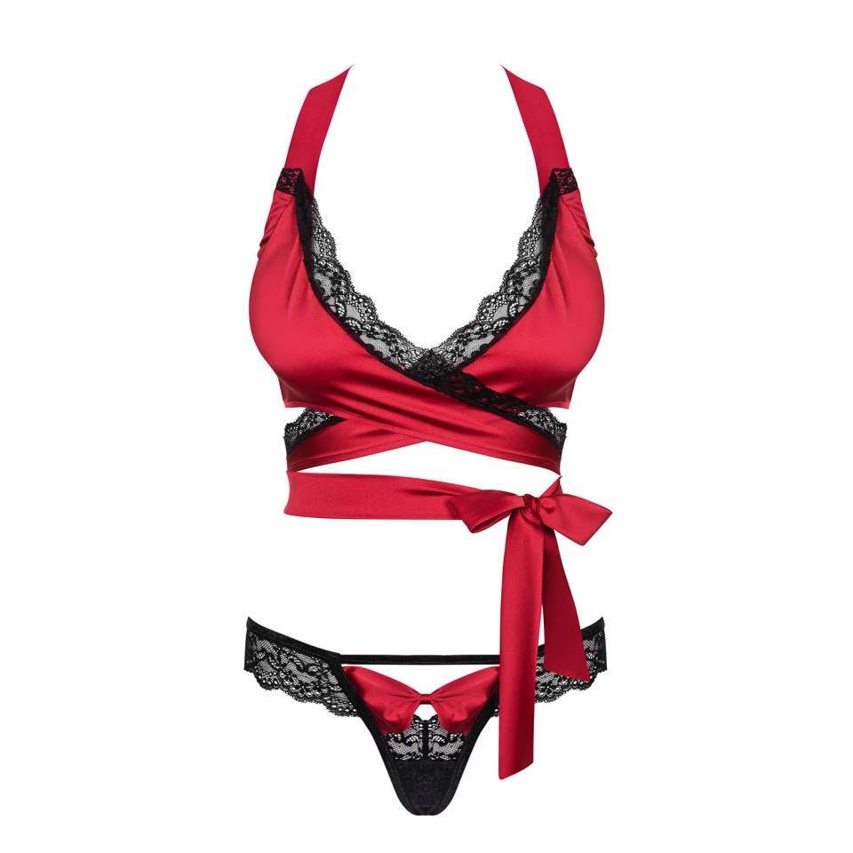 Romantyczny satynowy czerwony komplet Obsessive Sensuelia
