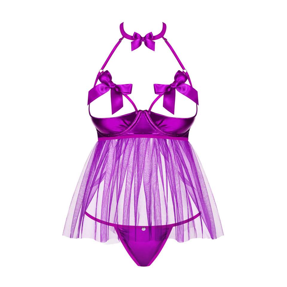 Kokieteryjna fioletowa babydoll Obsessive Delishya plus stringi